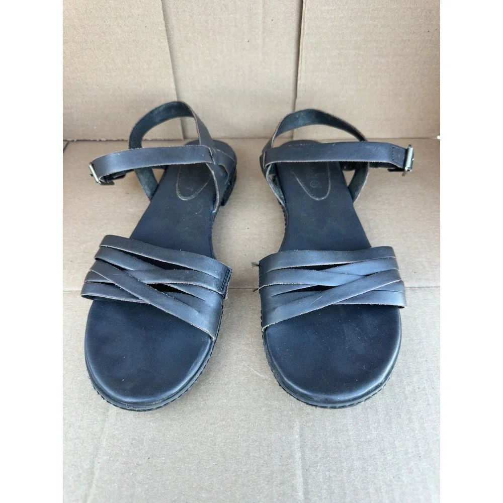 Timberland Cherrybrook Sandals Women's 9 Black Leather Strappy Flat Slingback